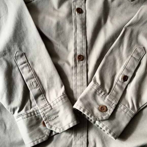 Women's Eddie Bauer * LARGE khaki 100% cotton * button up long sleeve shirt - Picture 7 of 10